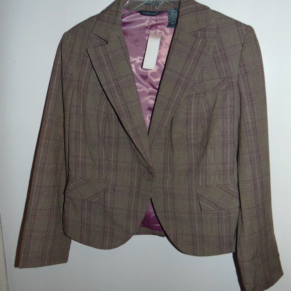 Hillard and Hanson brown beige pink one button women's plaid stretch blazer 4 - Picture 8 of 8